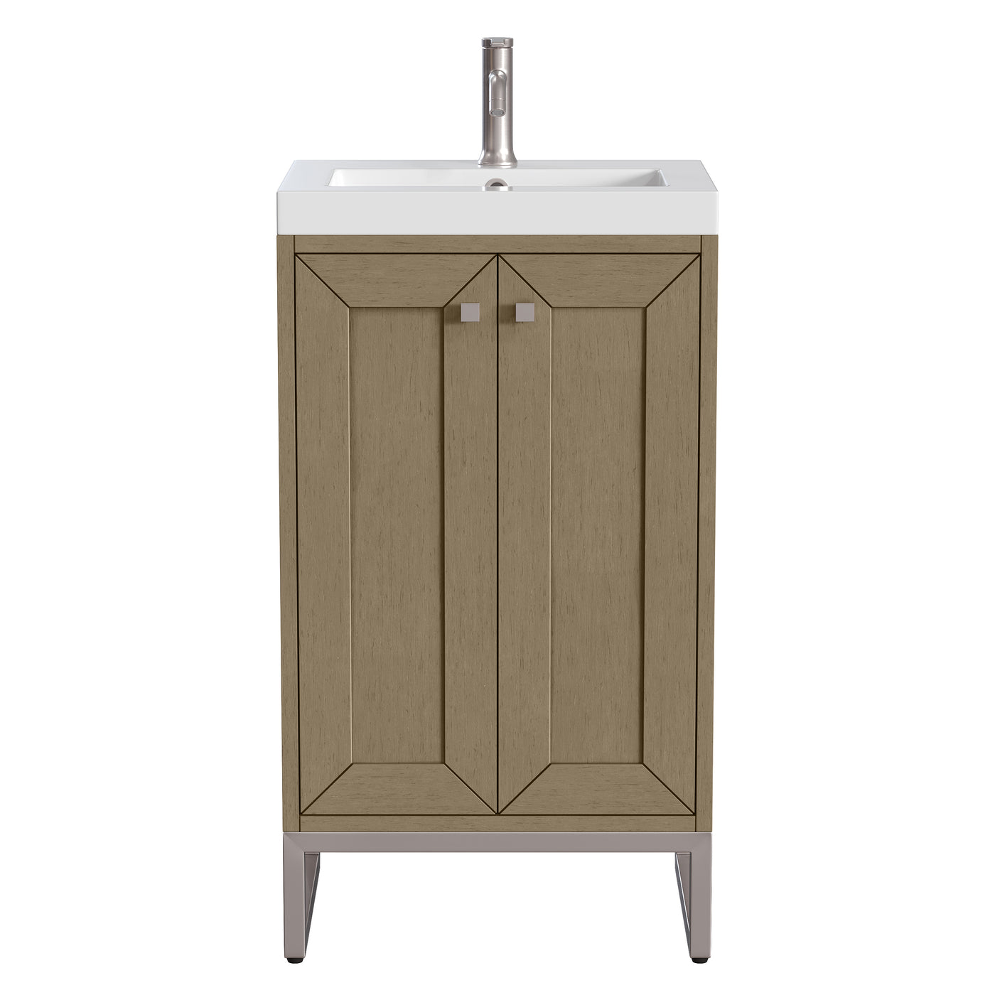 James Martin Chianti 20" Single Bathroom Vanity, Walnut Whisper with White Glossy (Brushed Nickel) countertop