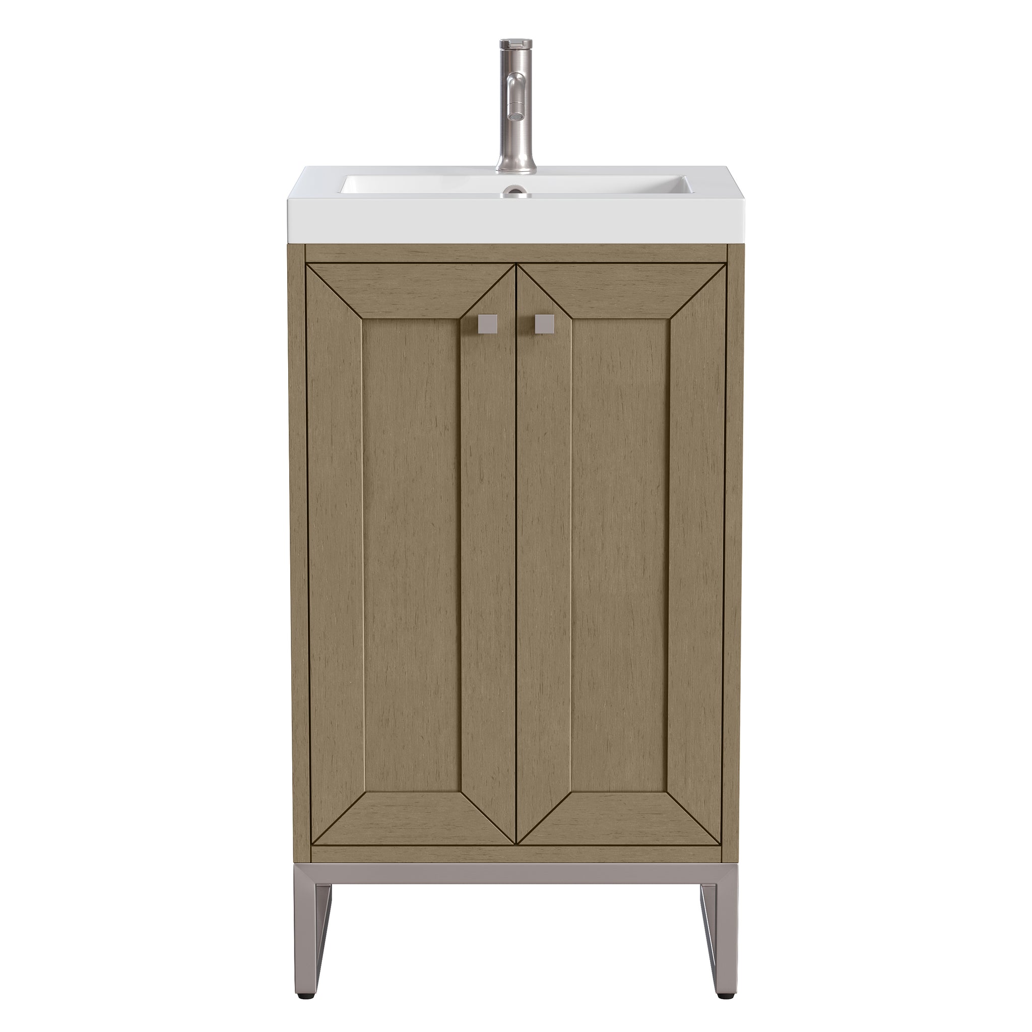 James Martin Chianti 20" Single Bathroom Vanity, Walnut Whisper with White Glossy (Brushed Nickel) countertop