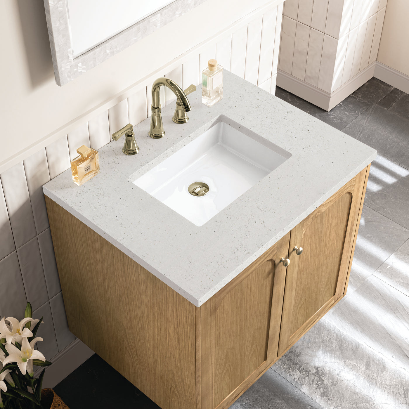 James Martin Laurent 30" Dual Mount Single Bathroom Vanity, Light Natural Oak, view 31