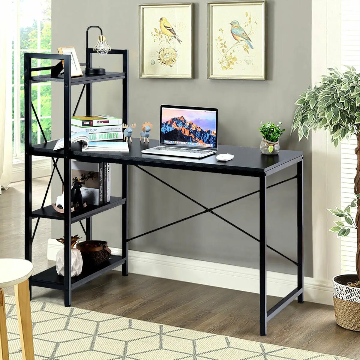 47.5 Inch Writing Study Computer Desk with 4-Tier Shelves by DirectDeals