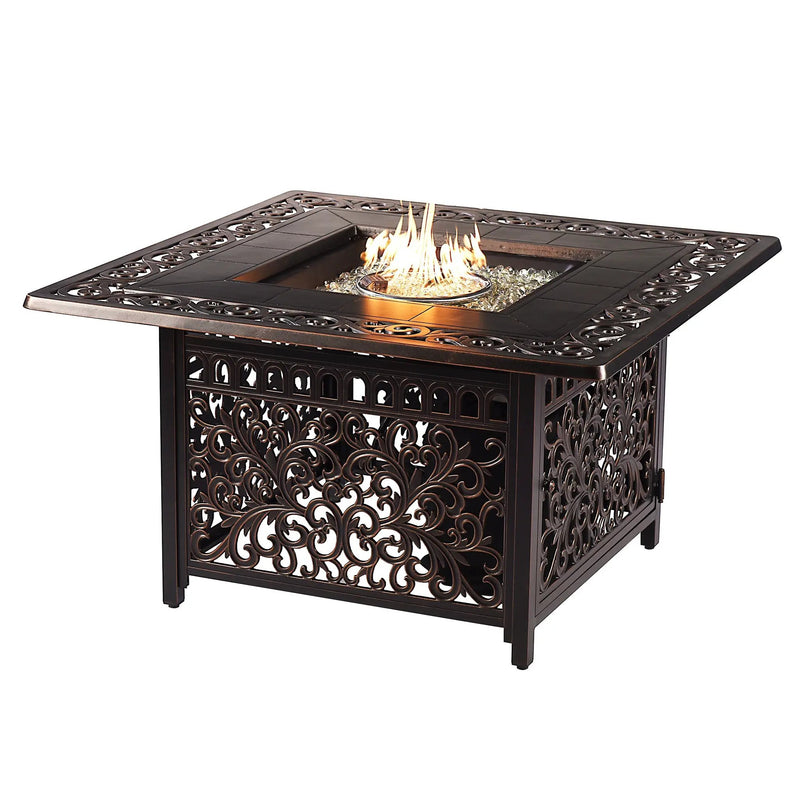 Black Aluminum Fire Table Set with Four Deep Seating Loveseats by Sharicks
