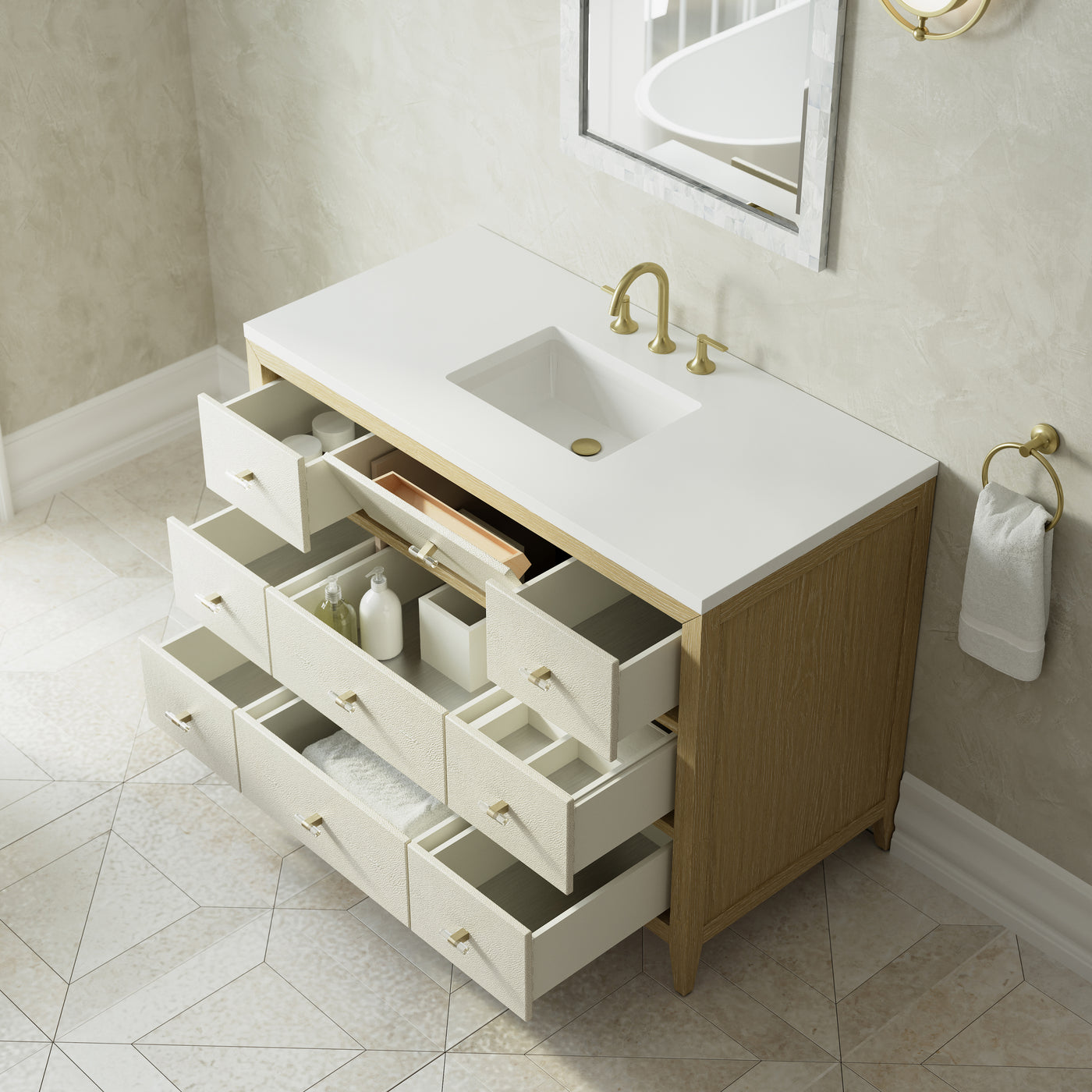 James Martin Celeste 48" Single Bathroom Vanity, Sunwashed Oak with Embossed Shagreen Drawer Fronts, view 23