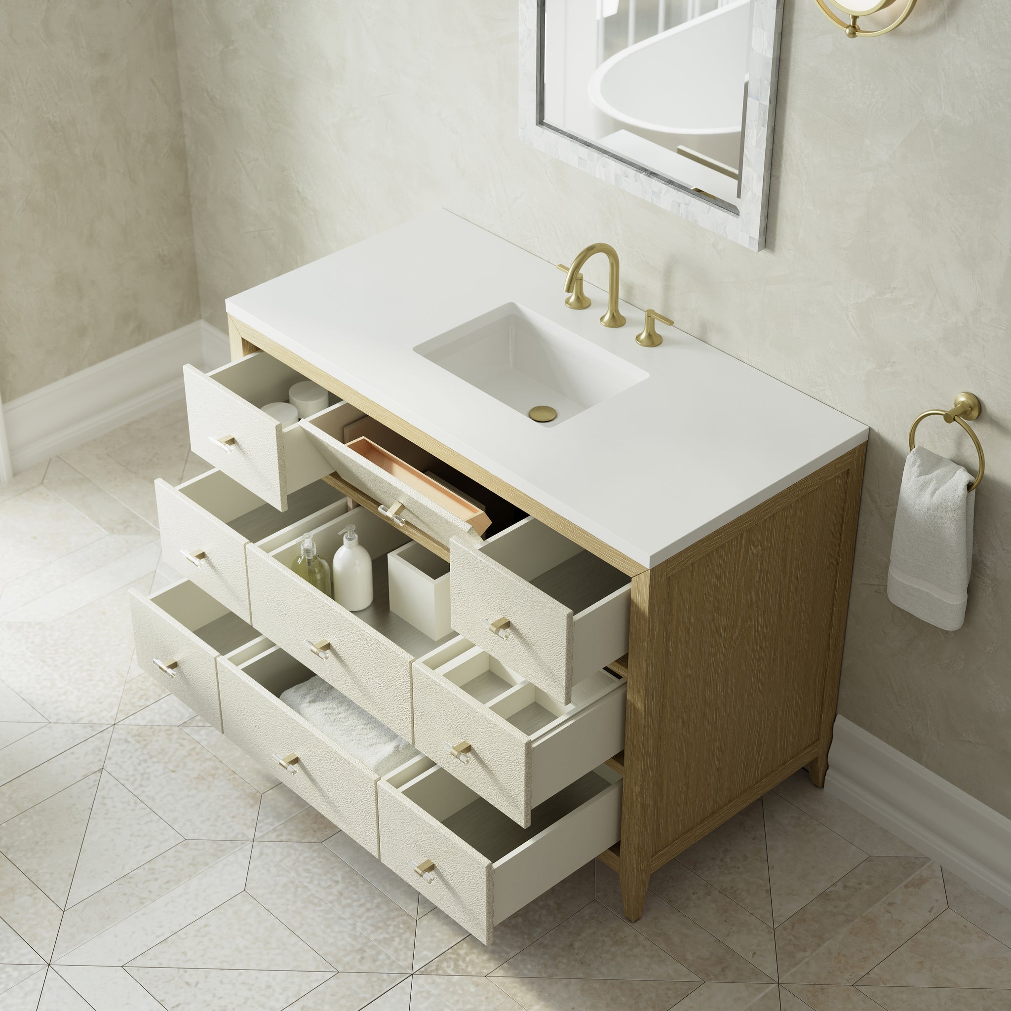 James Martin Celeste 48" Single Bathroom Vanity, Sunwashed Oak with Embossed Shagreen Drawer Fronts, view 23