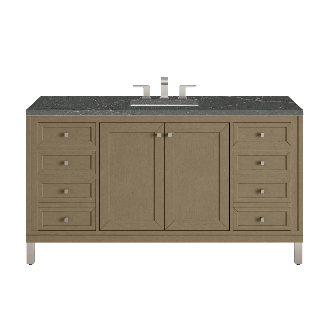 James Martin Chicago 60" Single Bathroom Vanity, Walnut Whisper with Parisien Bleu countertop