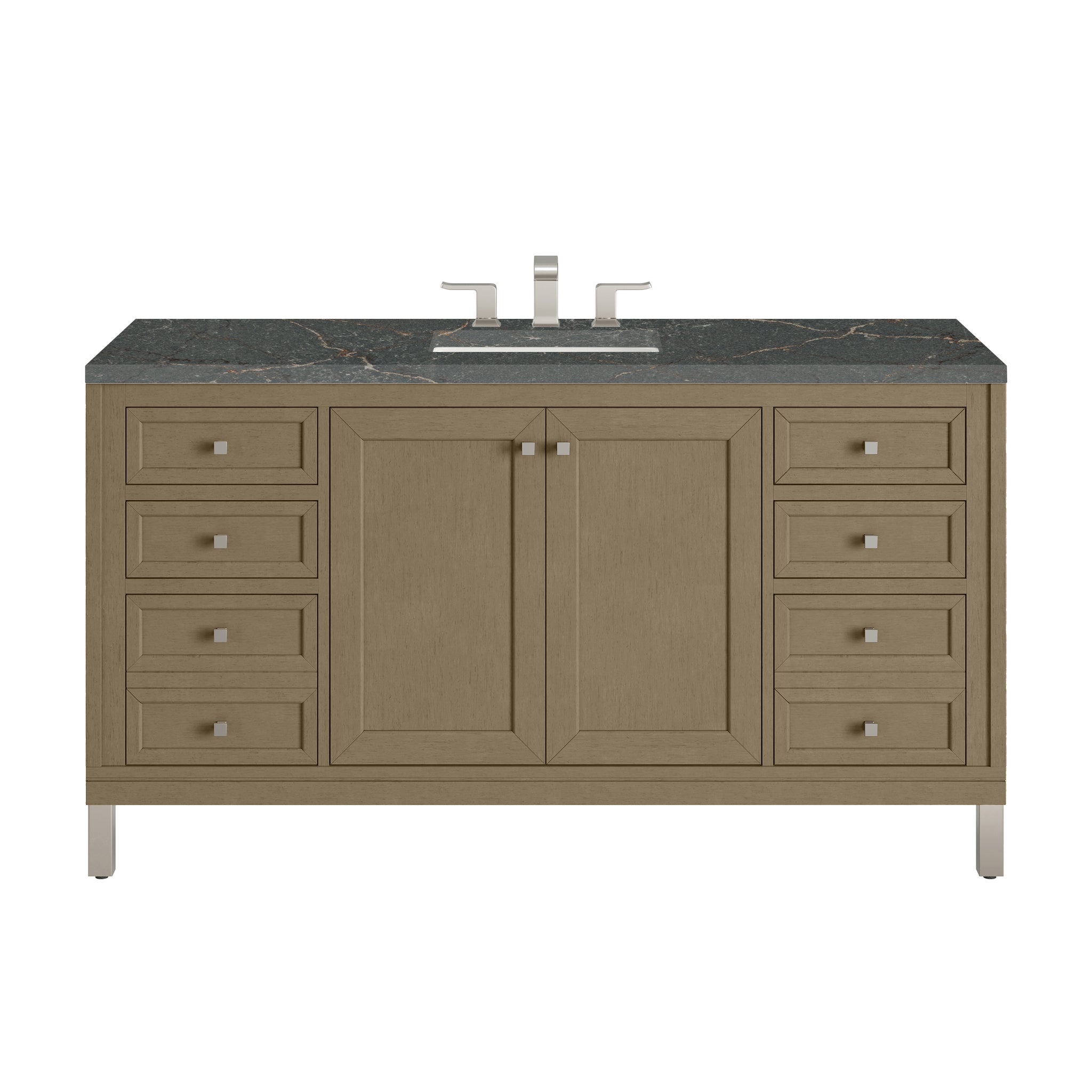 James Martin Chicago 60" Single Bathroom Vanity, Walnut Whisper with Parisien Bleu countertop