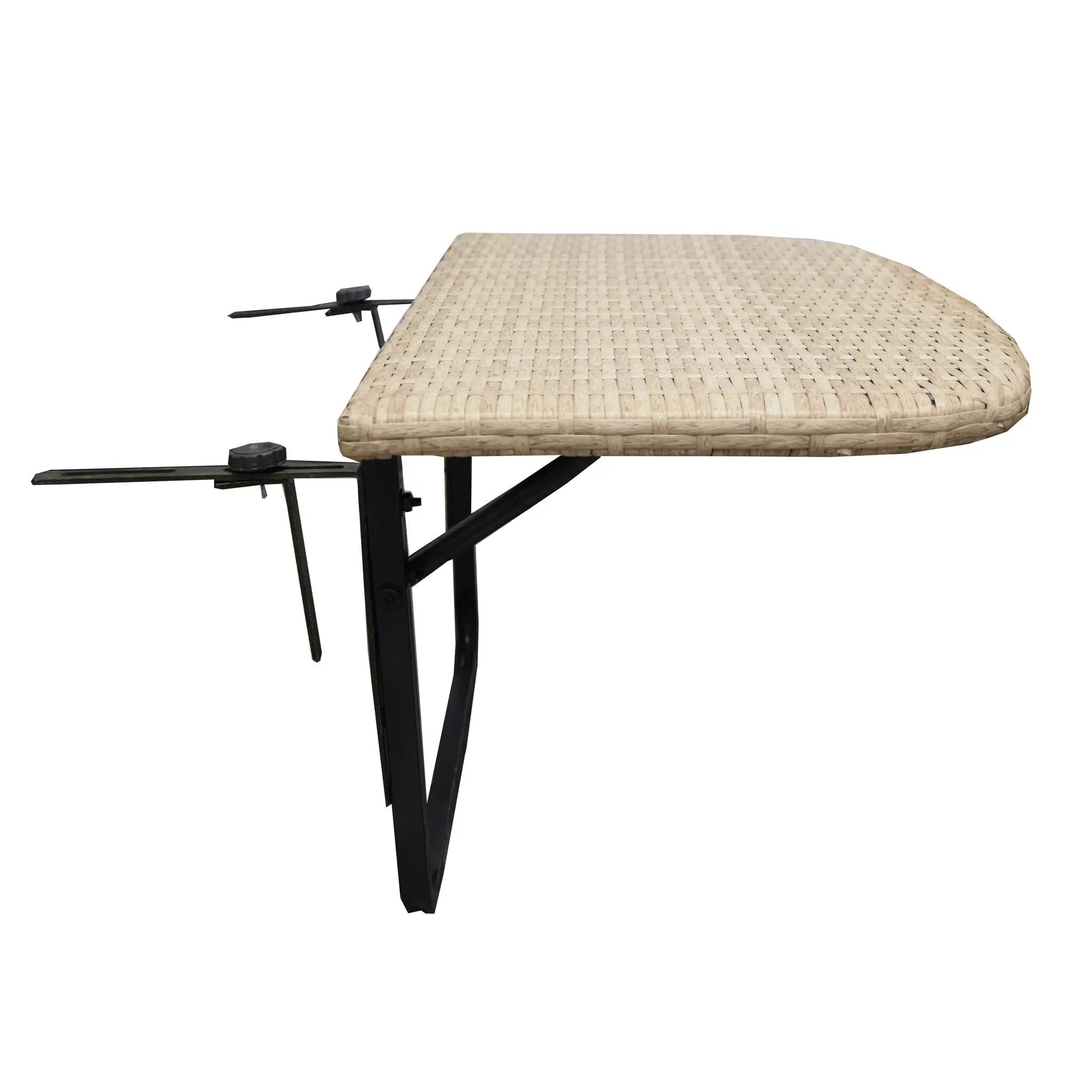Tan Wicker Foldable Patio Balcony Table with Adjustable Clamps by Sharicks