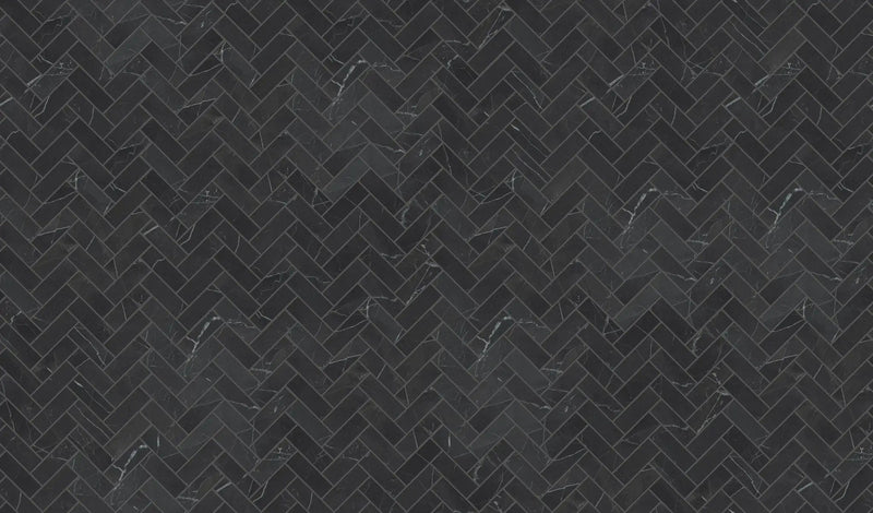Charme Evo Calacatta Black Herringbone Marble Look Porcelain Mosaics 12x12 by landmarkceramics