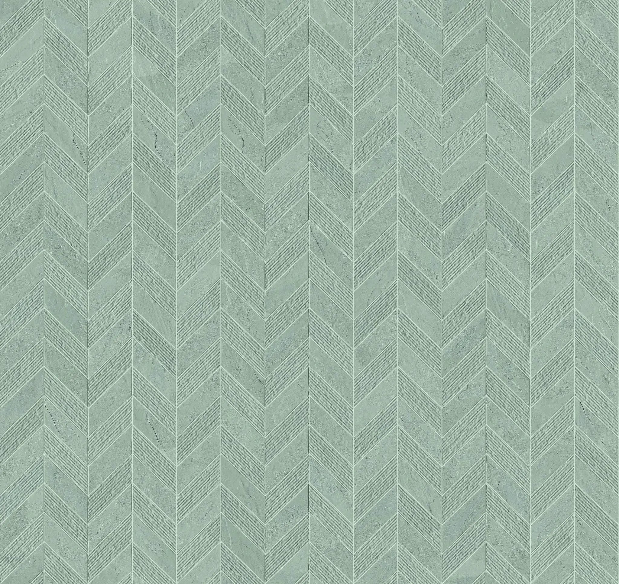 Essence Montauk Grey Mosaic Chevron 3d Slate Look Porcelain Tiles 7.44x10 by landmarkceramics