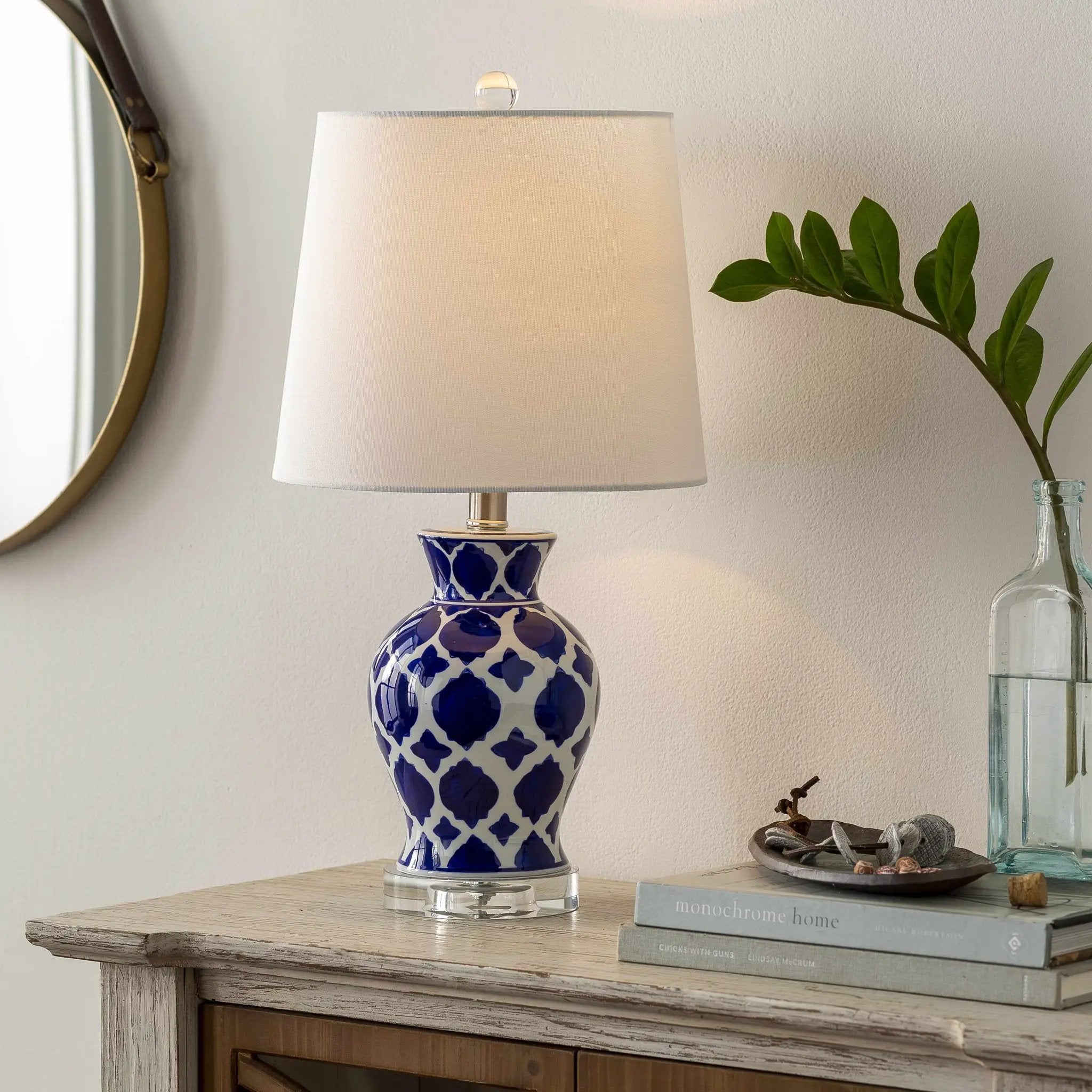 Pangian White & Blue Patterned Ceramic Table Lamp by Boutique Rugs