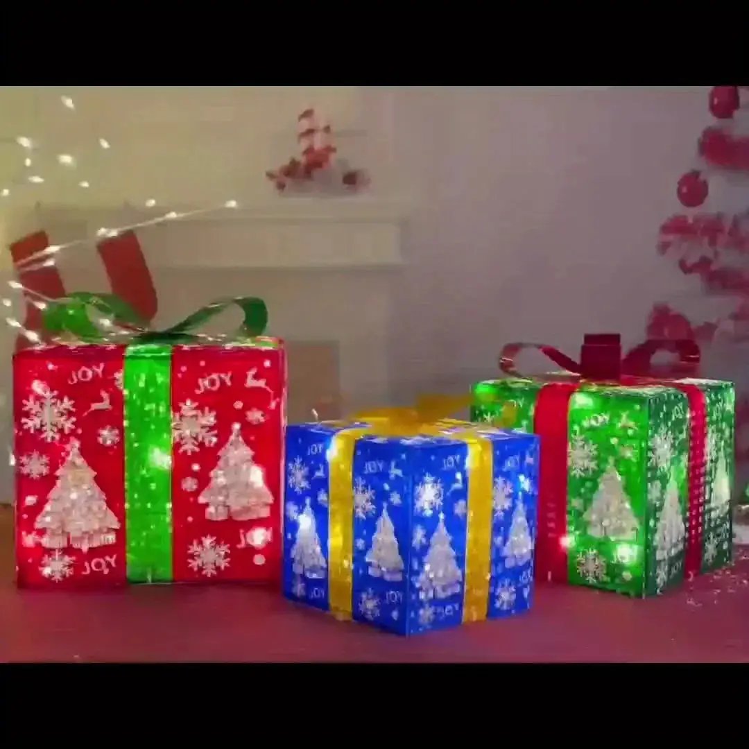 Paper 3-Piece Lighted Christmas Gift Boxes Set by House Of Avana