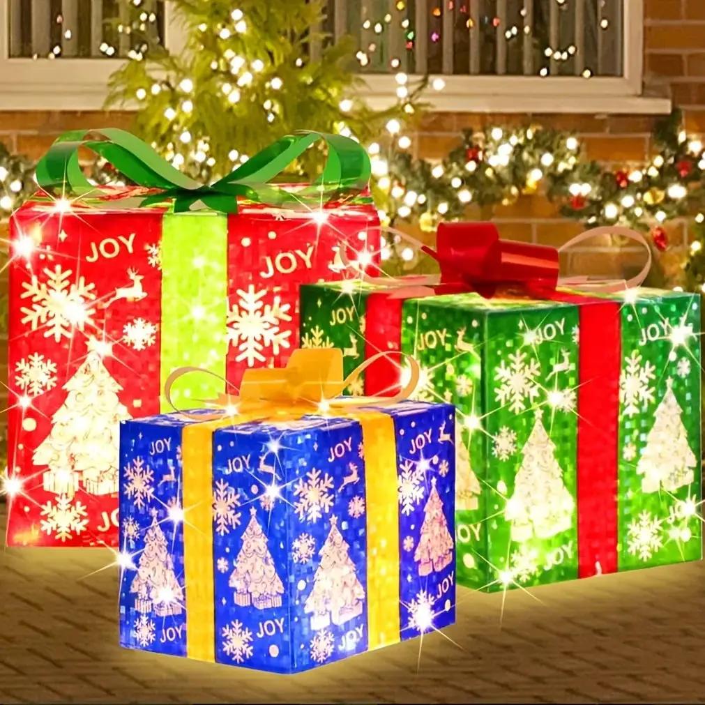 Paper 3-Piece Lighted Christmas Gift Boxes Set by House Of Avana