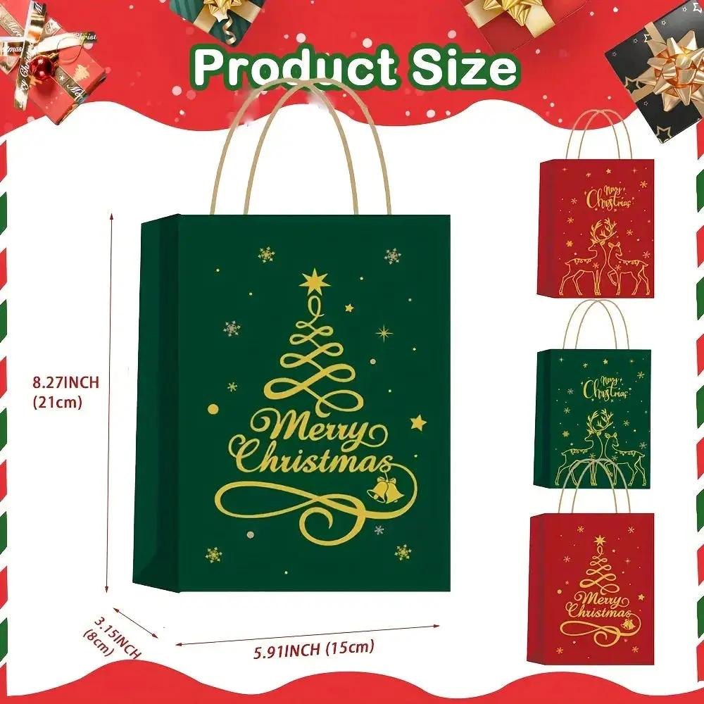 Paper Christmas Gift Bags 12-Pack with Golden Handles by House Of Avana