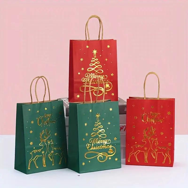 Paper Christmas Gift Bags 12-Pack with Golden Handles by House Of Avana