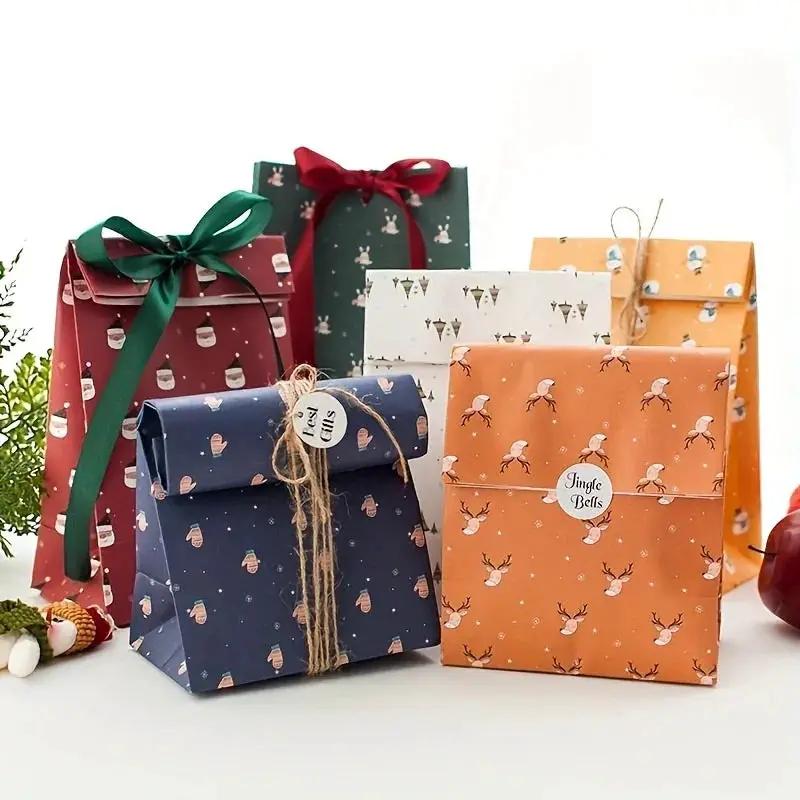Paper Christmas Gift Bags Set of 12 with Holiday Designs by House Of Avana