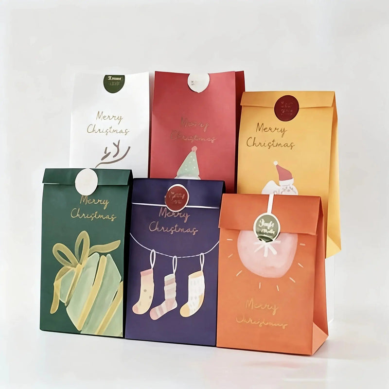 Paper Christmas Gift Bags Set of 12 with Holiday Designs by House Of Avana