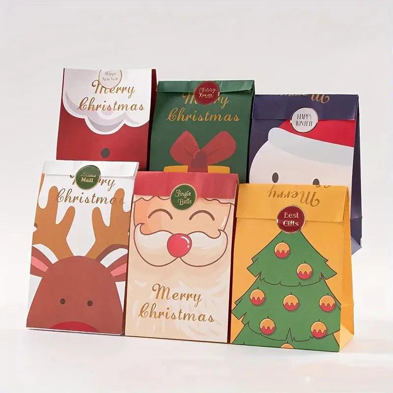 Paper Christmas Gift Bags Set of 12 with Holiday Designs by House Of Avana