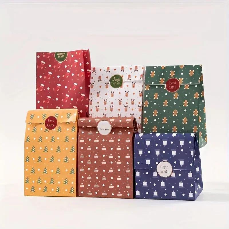 Paper Christmas Gift Bags Set of 12 with Holiday Designs by House Of Avana