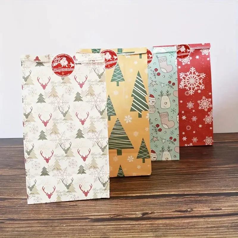 Paper Gift Bags with Red Sealing Stickers, 24pcs Set of Christmas Snowflake Designs by House Of Avana