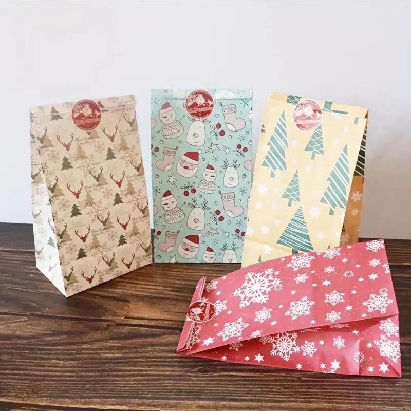 Paper Gift Bags with Red Sealing Stickers, 24pcs Set of Christmas Snowflake Designs by House Of Avana