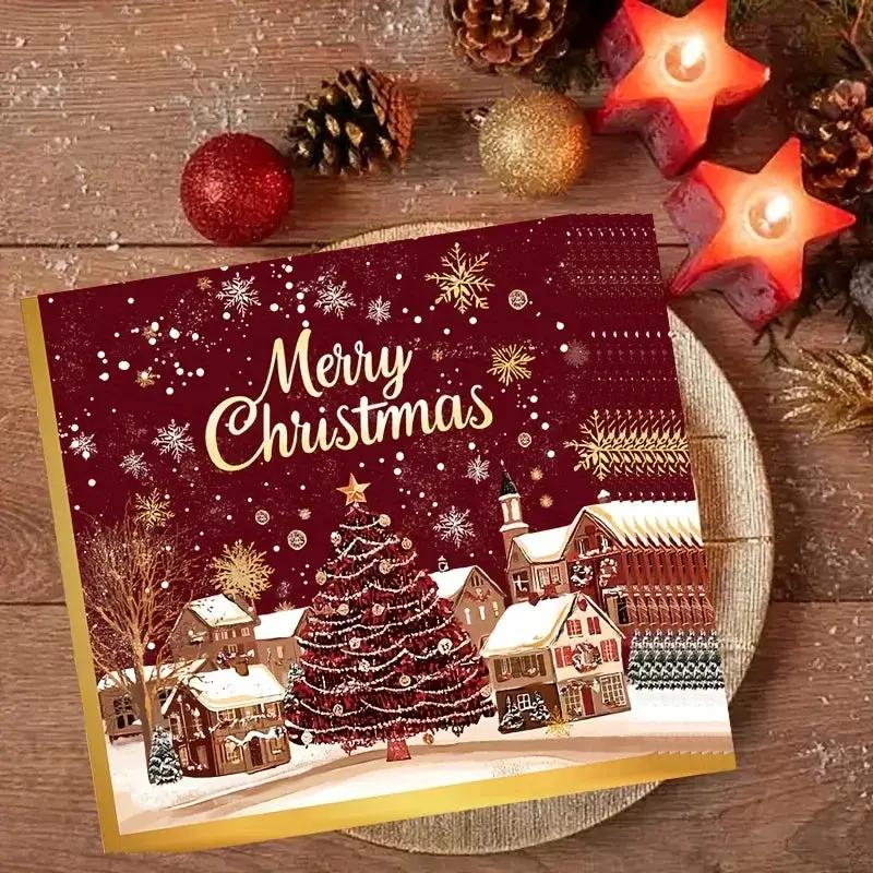 Paper Table Napkins 20-Pack Red and Golden Snowflakes Winter Design by House Of Avana