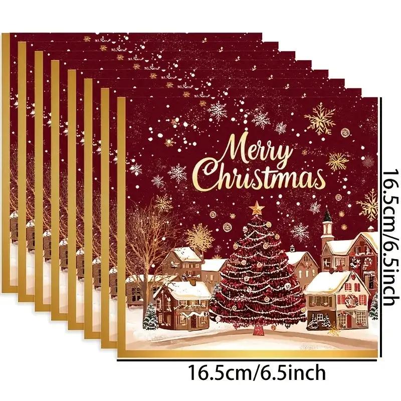 Paper Table Napkins 20-Pack Red and Golden Snowflakes Winter Design by House Of Avana