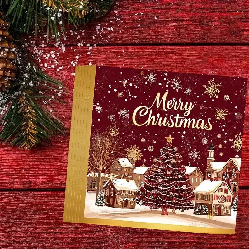 Paper Table Napkins 20-Pack Red and Golden Snowflakes Winter Design by House Of Avana