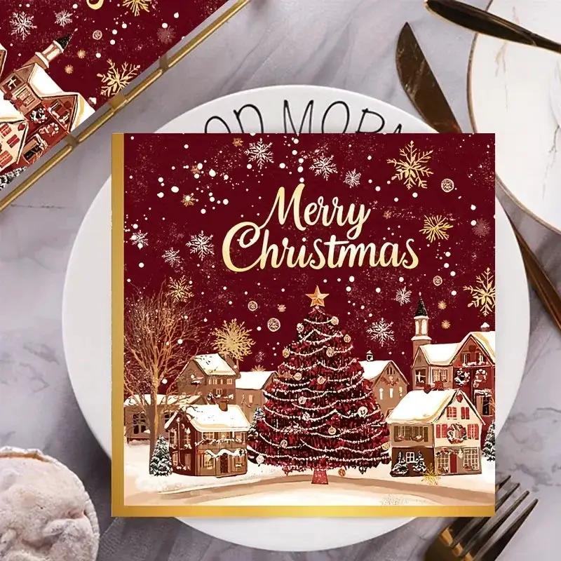 Paper Table Napkins 20-Pack Red and Golden Snowflakes Winter Design by House Of Avana
