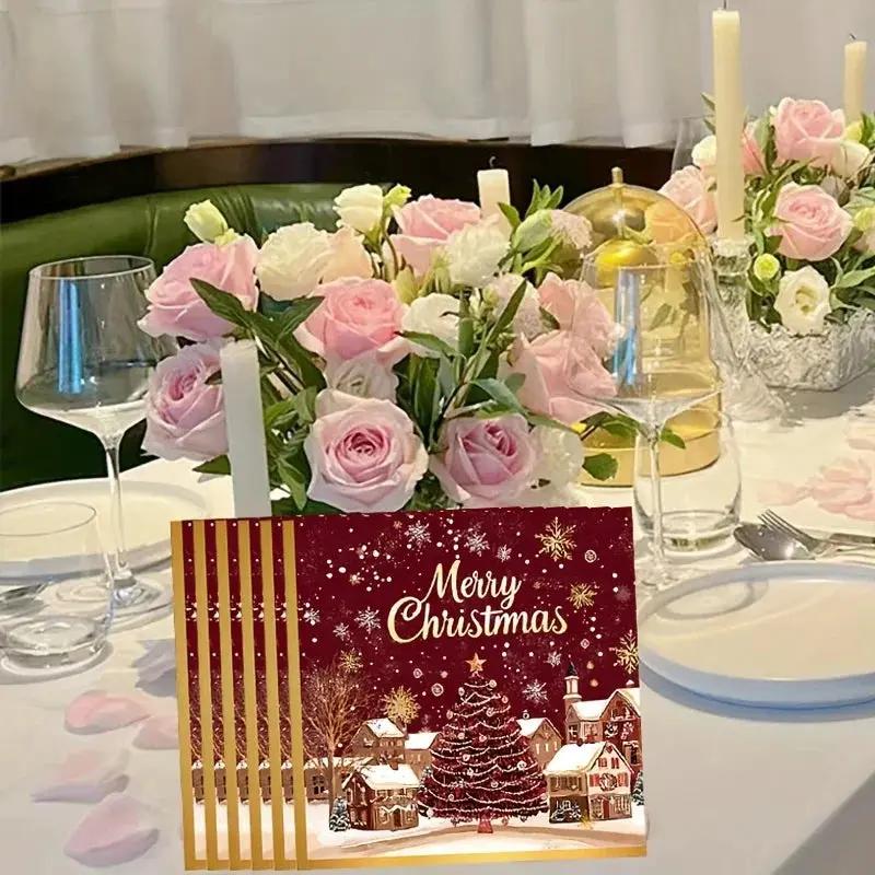 Paper Table Napkins 20-Pack Red and Golden Snowflakes Winter Design by House Of Avana