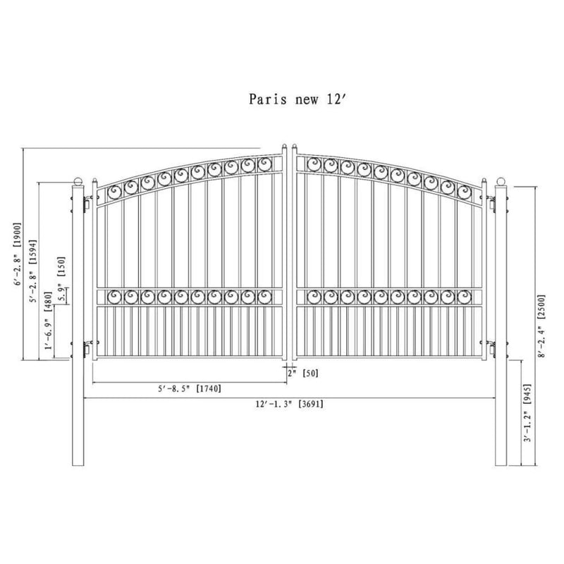 [12-18FT] Heavy-Duty Paris-Style Steel Premium Dual-Swing Driveway Gate (SAK97031) by SAKSBY WHOLESALE