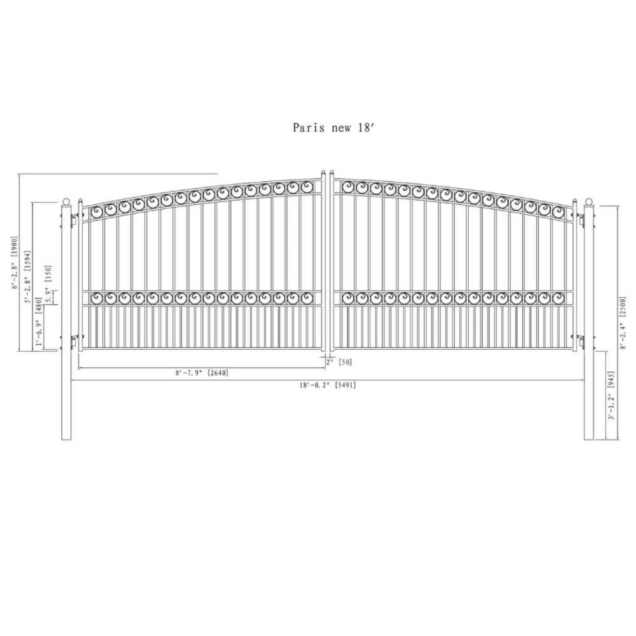 [12-18FT] Heavy-Duty Paris-Style Steel Premium Dual-Swing Driveway Gate (SAK97031) by SAKSBY WHOLESALE