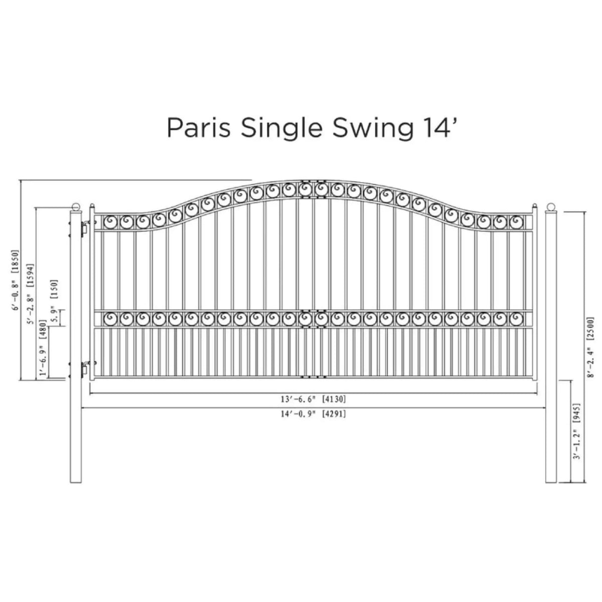 [12-18FT] Heavy-Duty Paris-Style Galvanized Steel Single-Swing Driveway Gate (SAK78643) by SAKSBY WHOLESALE