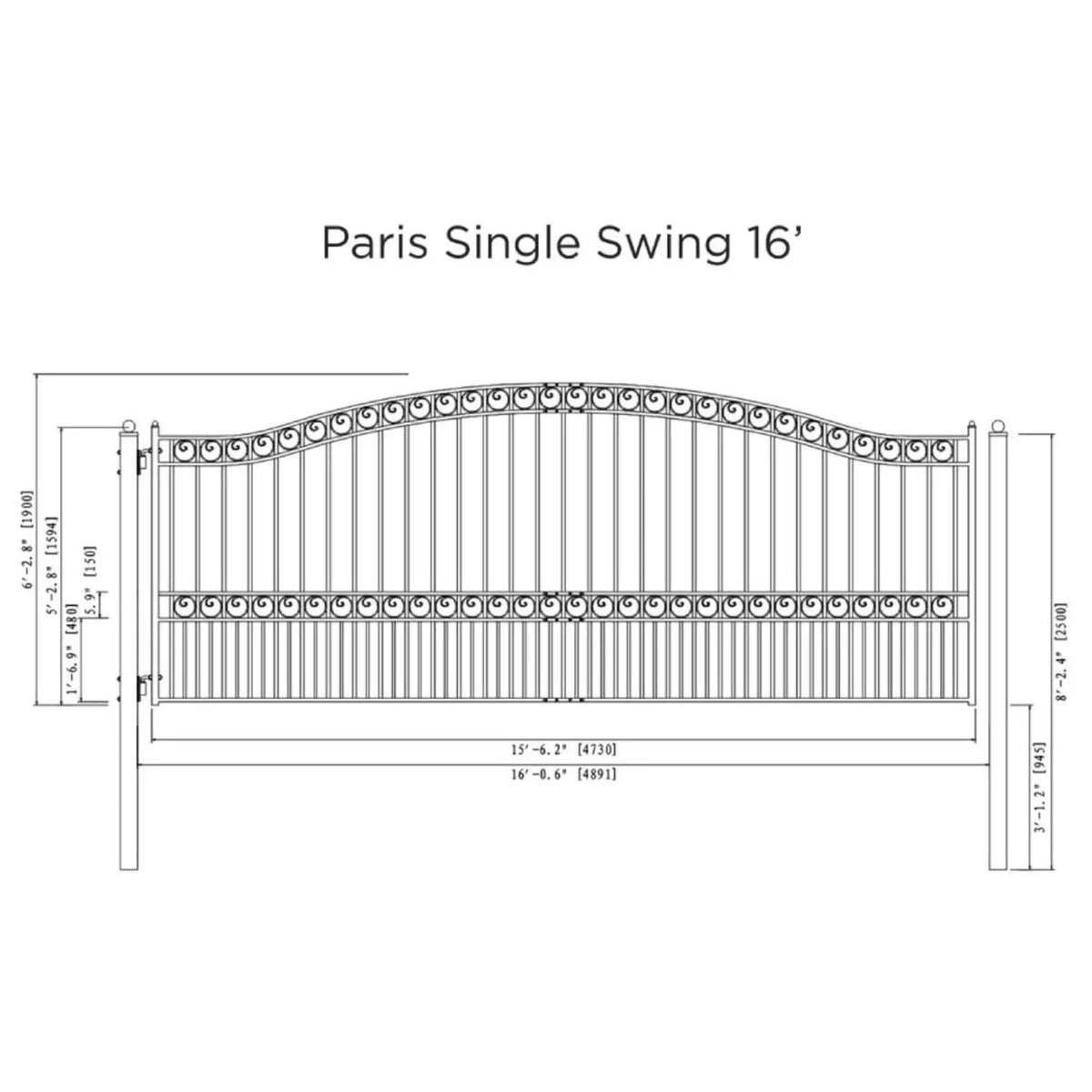 [12-18FT] Heavy-Duty Paris-Style Galvanized Steel Single-Swing Driveway Gate (SAK78643) by SAKSBY WHOLESALE