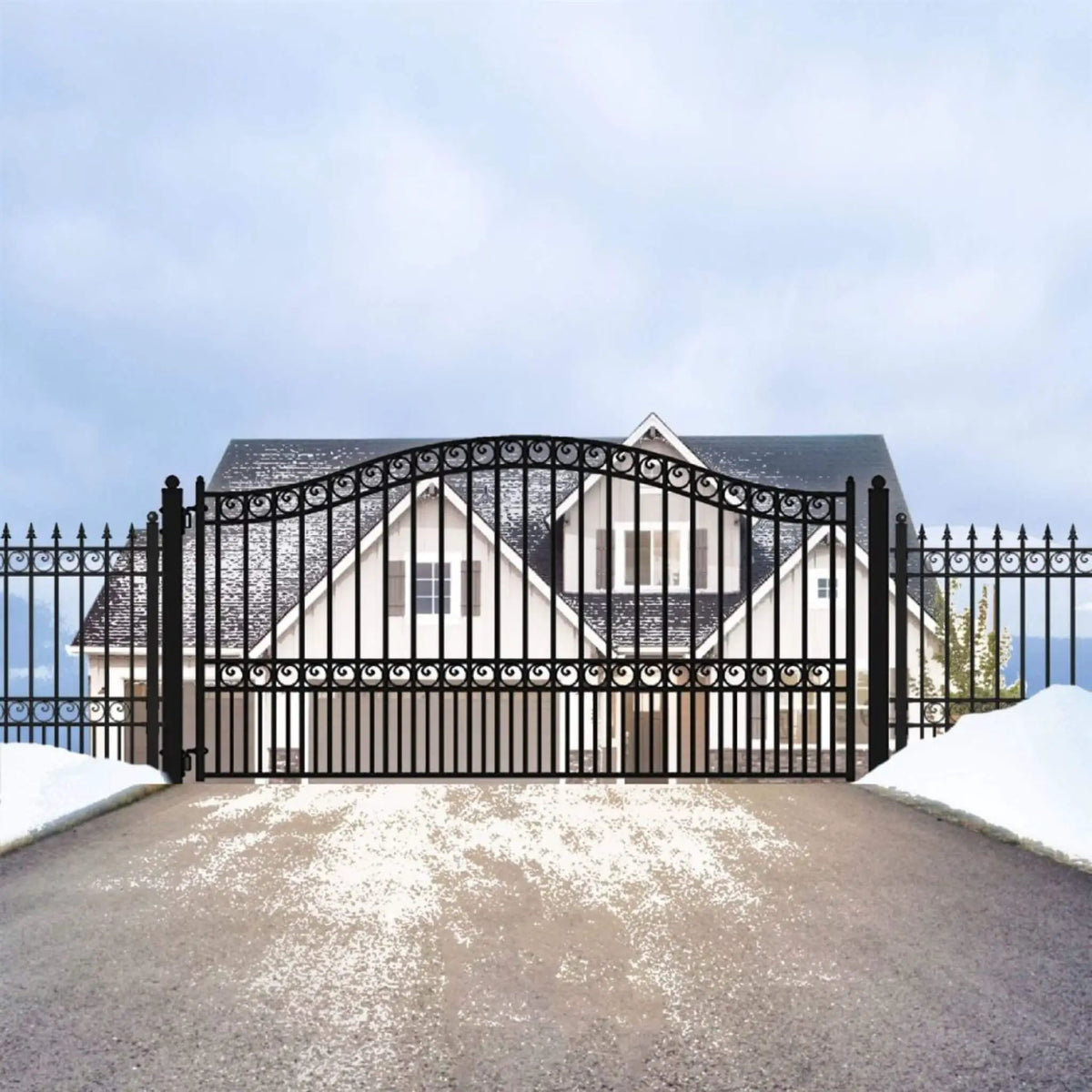 [12-18FT] Heavy-Duty Paris-Style Galvanized Steel Single-Swing Driveway Gate (SAK78643) by SAKSBY WHOLESALE