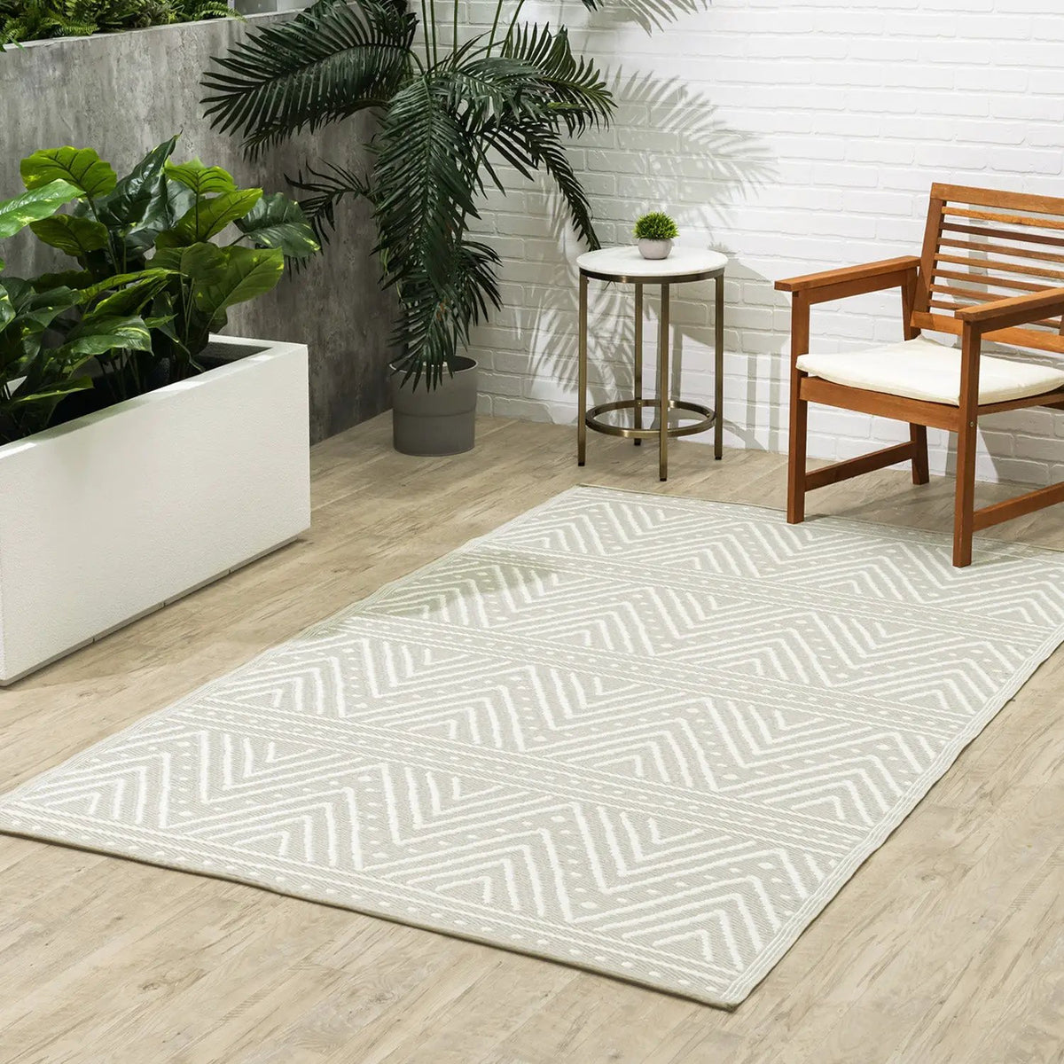 Patan - Beige Outdoor Rug for Patio, installed in a room