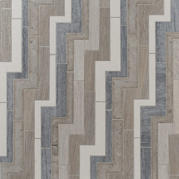 Multicolor Multi Finish Pathway Limestone Waterjet Mosaics 16 17/32x6 23/32