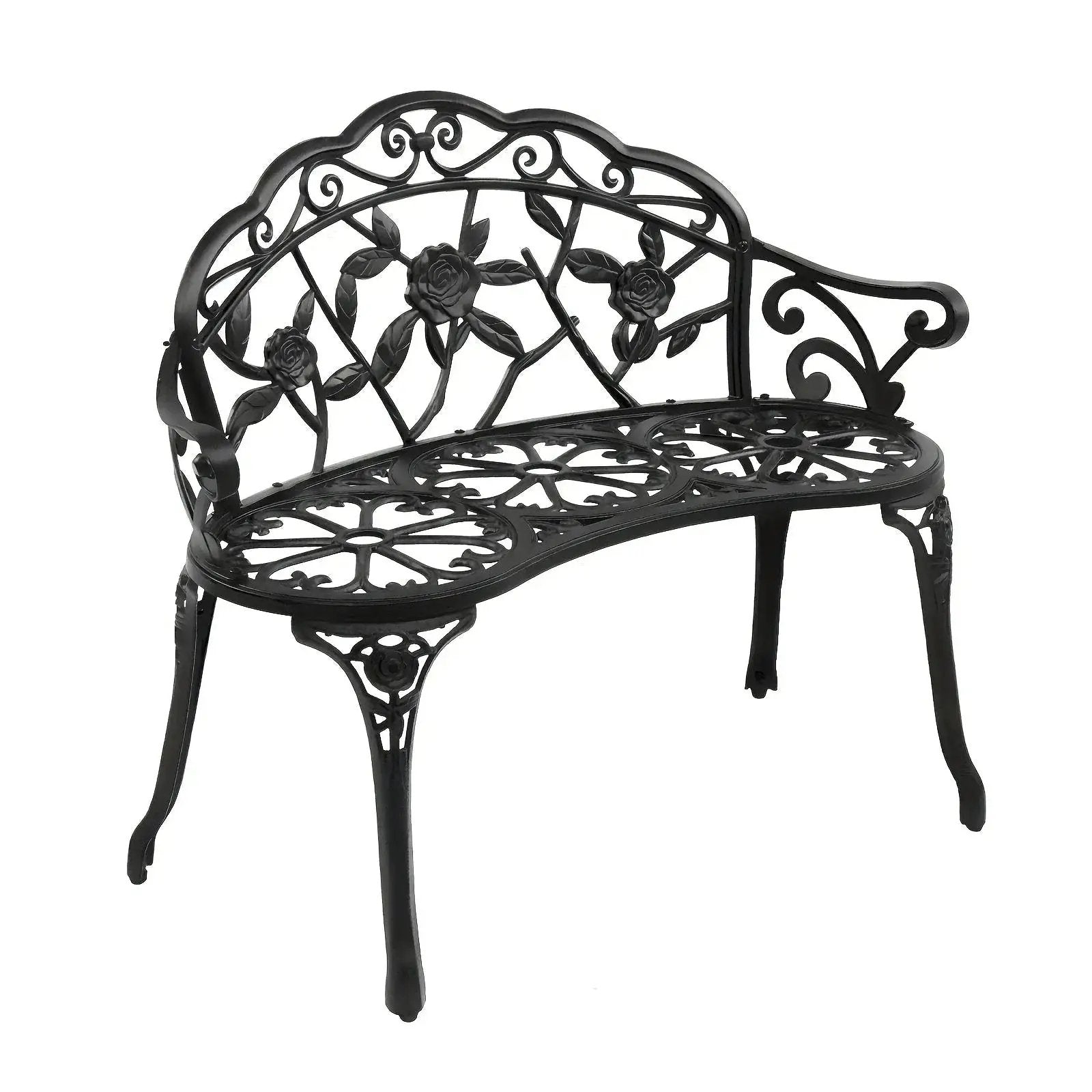 Floral Cast Aluminum Outdoor Garden Bench for 2 by House Of Avana