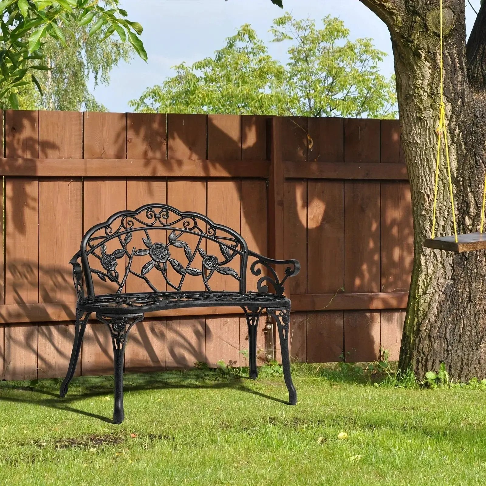 Floral Cast Aluminum Outdoor Garden Bench for 2 by House Of Avana