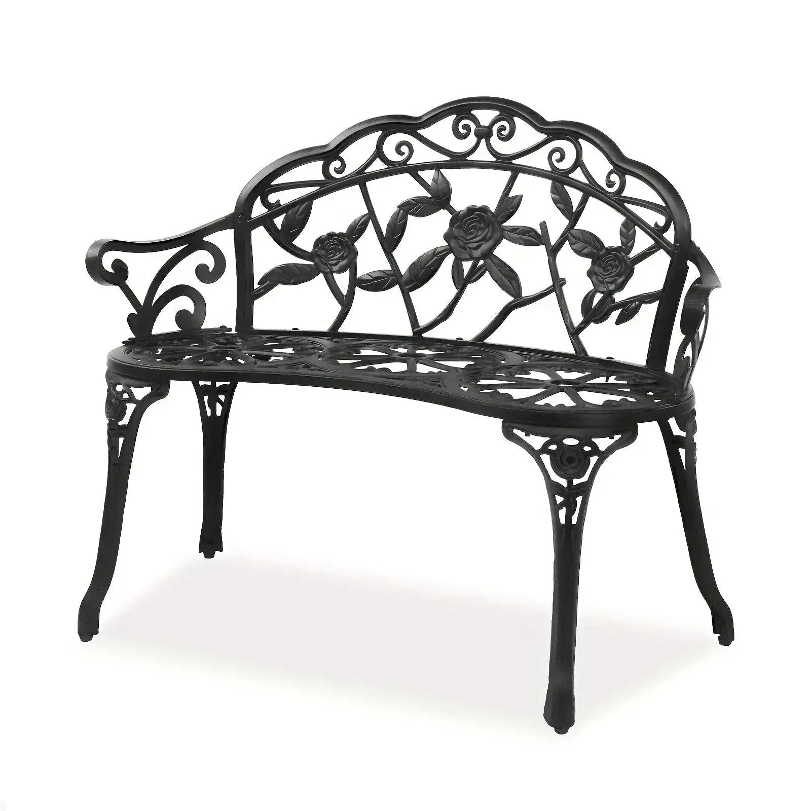 Floral Cast Aluminum Outdoor Garden Bench for 2 by House Of Avana
