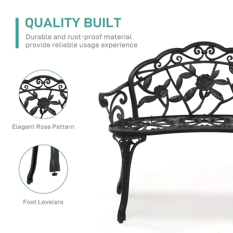 Floral Cast Aluminum Outdoor Garden Bench for 2 by House Of Avana
