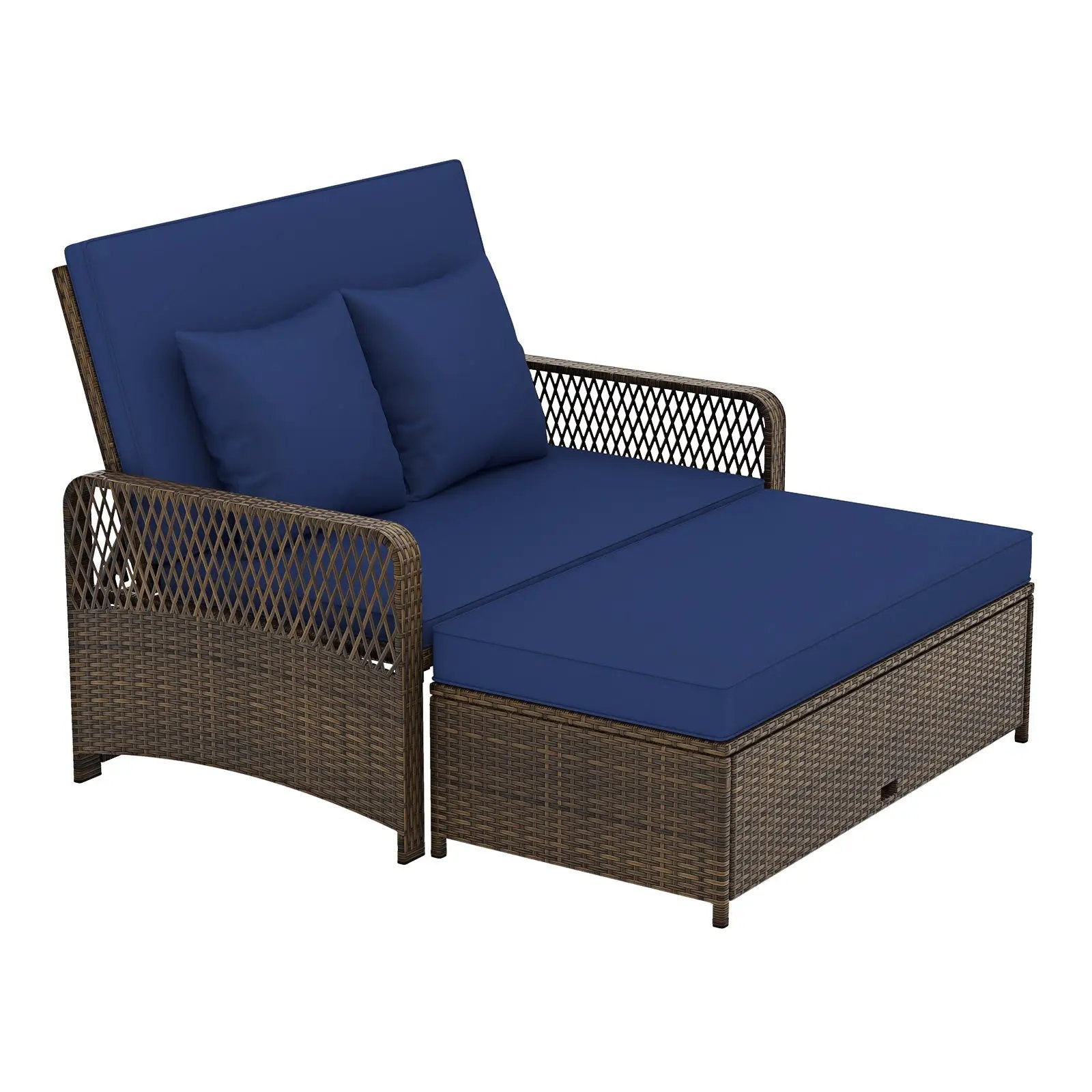 Patio Adjustable Wicker Daybed with 4-Level Backrest and Soft Cushions by DirectDeals