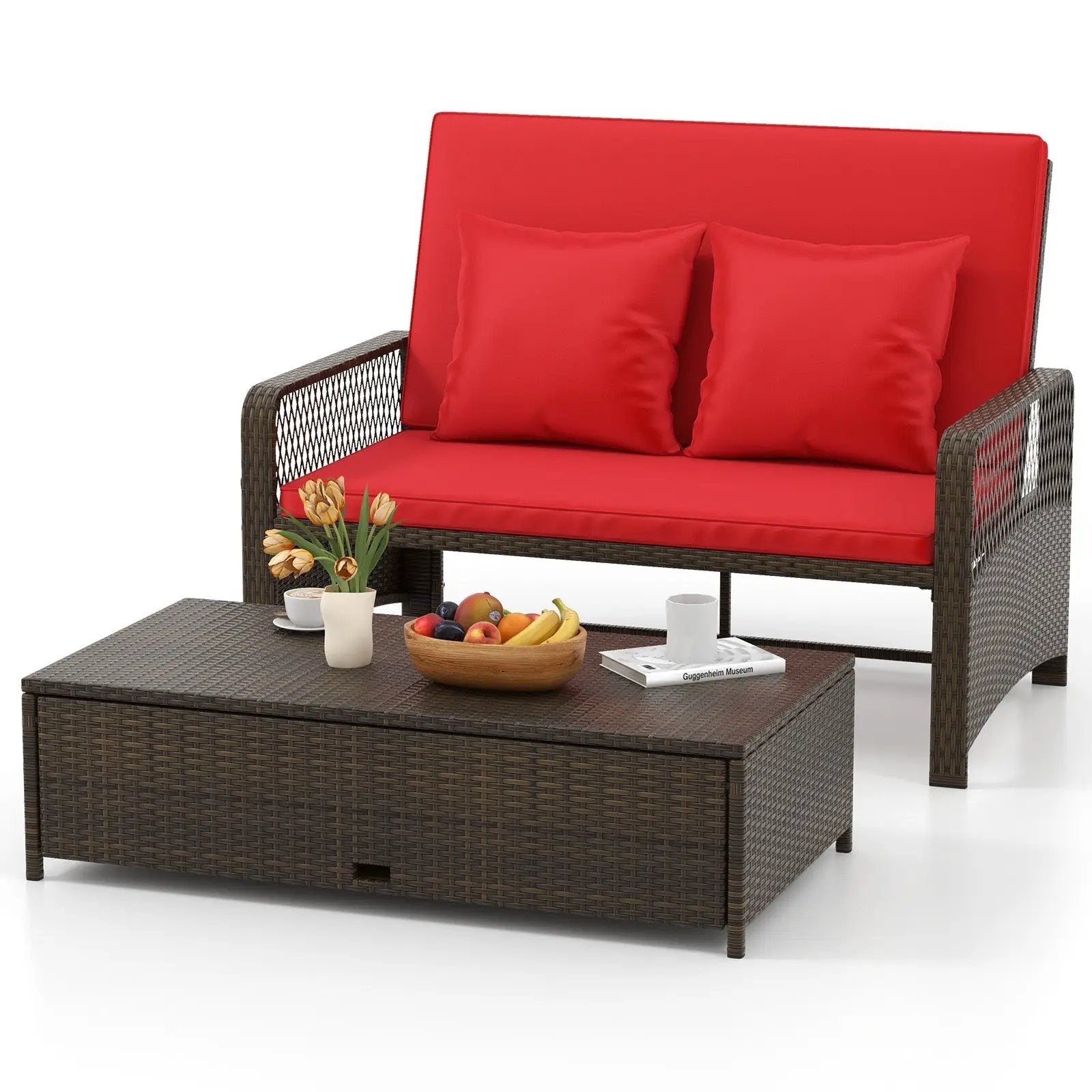 Patio Adjustable Wicker Daybed with 4-Level Backrest and Soft Cushions by DirectDeals