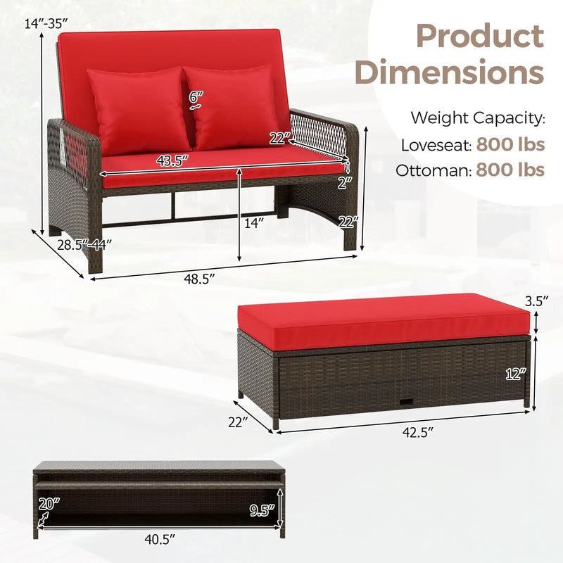 Patio Adjustable Wicker Daybed with 4-Level Backrest and Soft Cushions by DirectDeals