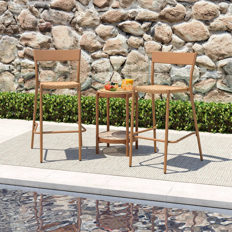 Patio Barstools Set of 4 with Rattan Seat and Metal Backrest-Light Brown by DirectDeals
