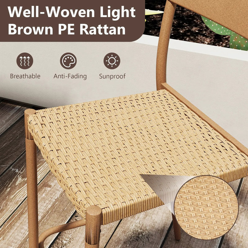 Patio Barstools Set of 4 with Rattan Seat and Metal Backrest-Light Brown by DirectDeals