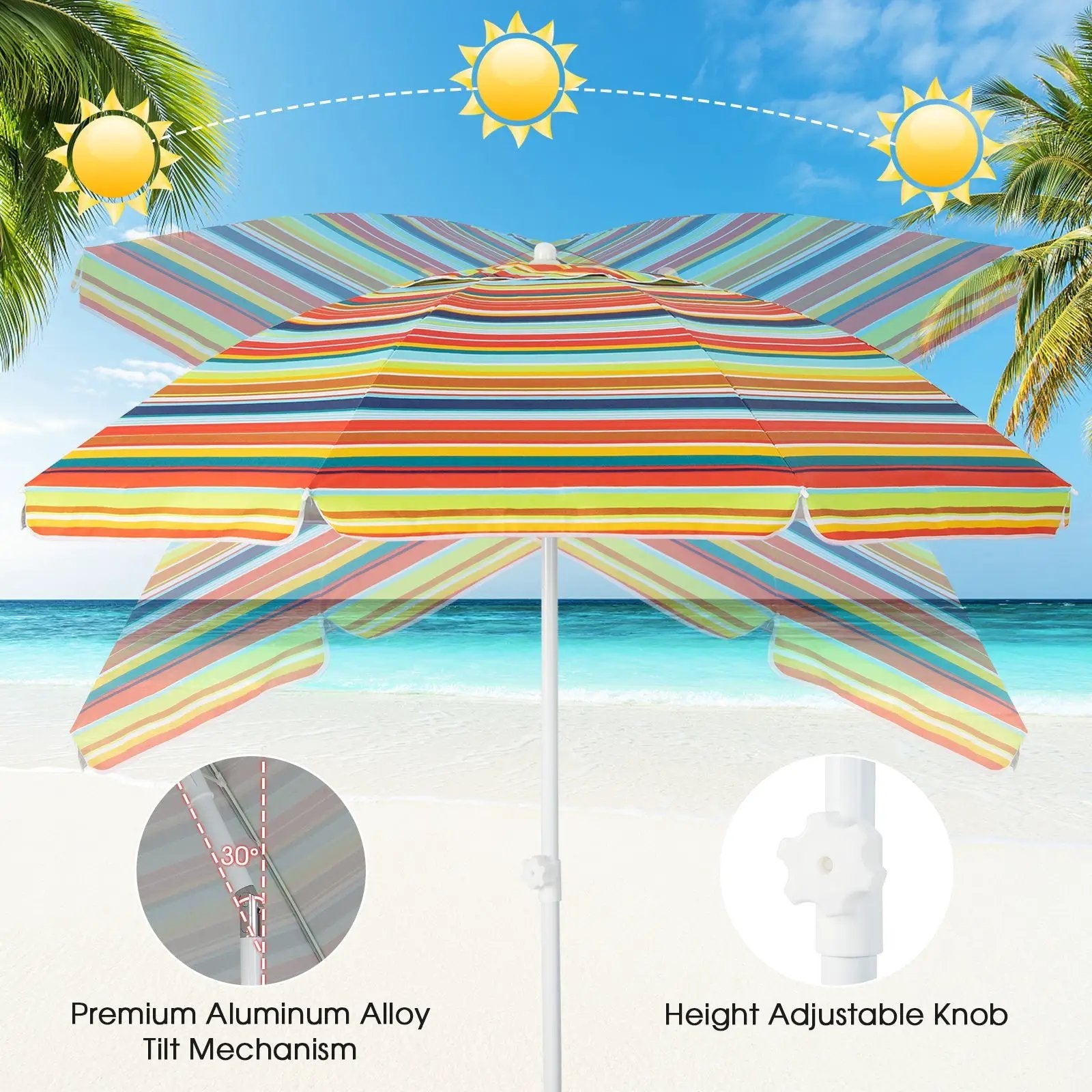 6.5 Feet Patio Beach Umbrella with Waterproof Polyester Fabric-Orange by DirectDeals
