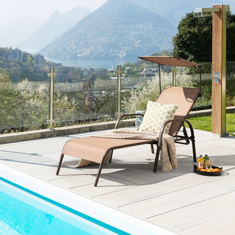 Patio Heavy-Duty 5-Level Adjustable Chaise Lounge Chair-Brown by DirectDeals