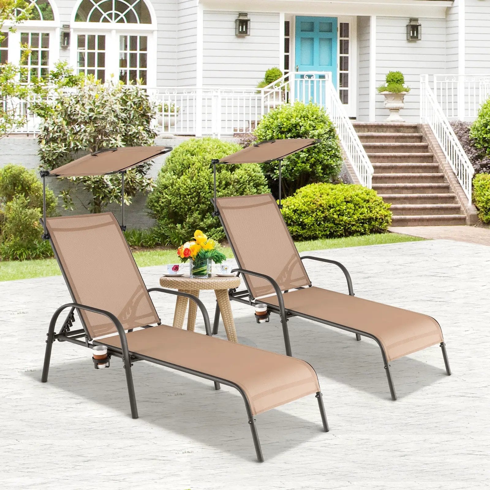 Patio Heavy-Duty 5-Level Adjustable Chaise Lounge Chair-Brown by DirectDeals