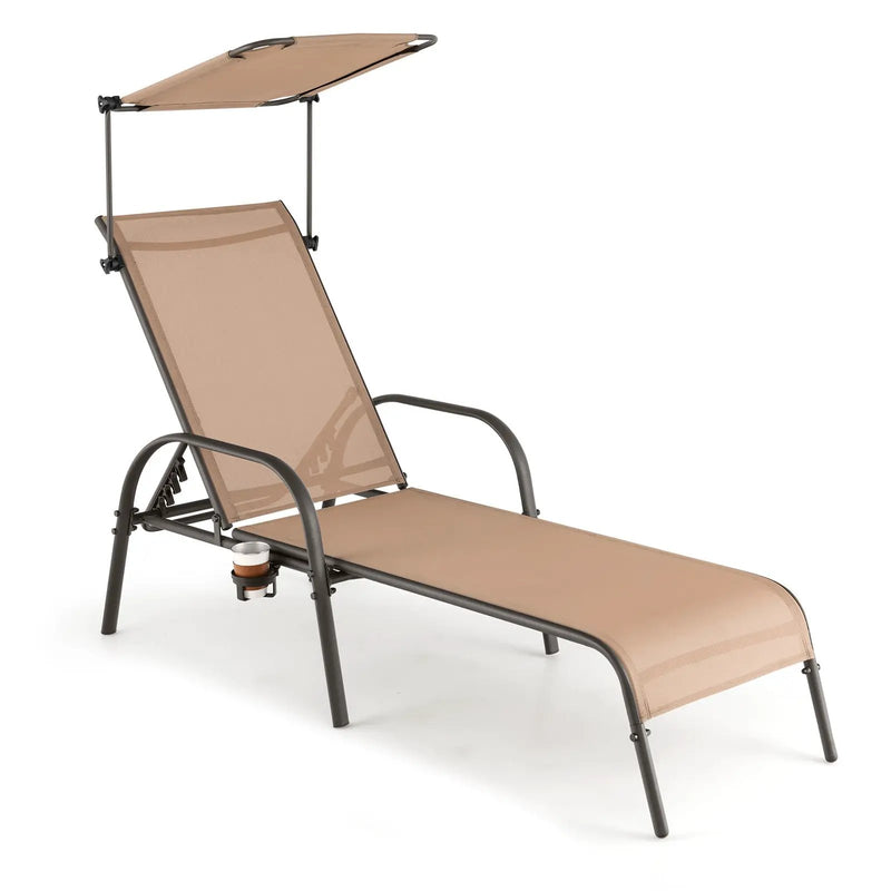 Patio Heavy-Duty 5-Level Adjustable Chaise Lounge Chair-Brown by DirectDeals