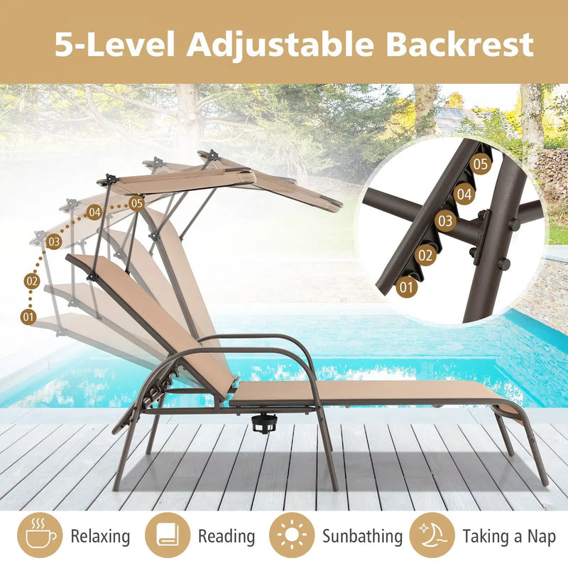 Patio Heavy-Duty 5-Level Adjustable Chaise Lounge Chair-Brown by DirectDeals