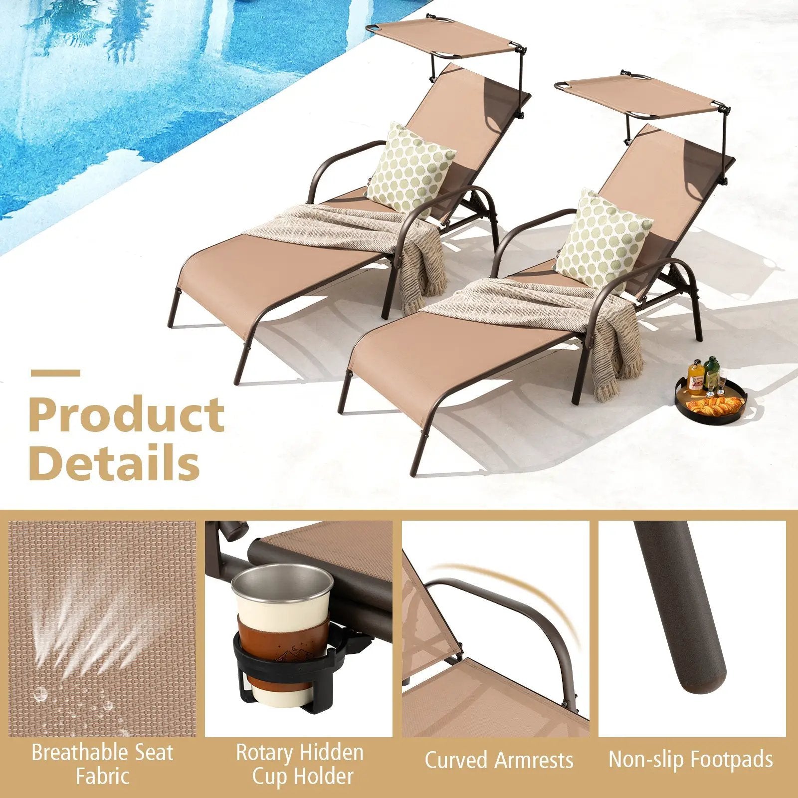 Patio Heavy-Duty 5-Level Adjustable Chaise Lounge Chair-Brown by DirectDeals